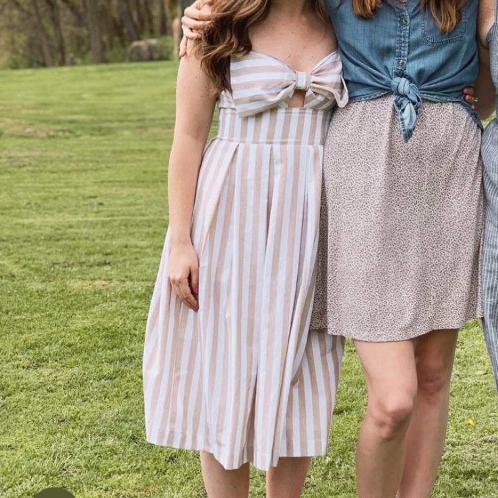 English Factory Striped Bow Front Midi Dress - Small